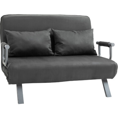 HOMCOM Divano Letto 2 Posti con Schienale Regolabile in 5 Livelli, Divano Letto Matrimoniale Pieghevole con 2 Cuscini per Soggiorno, in Finta Pelle Scamosciata e Acciaio, 111x80x78 cm, Grigio