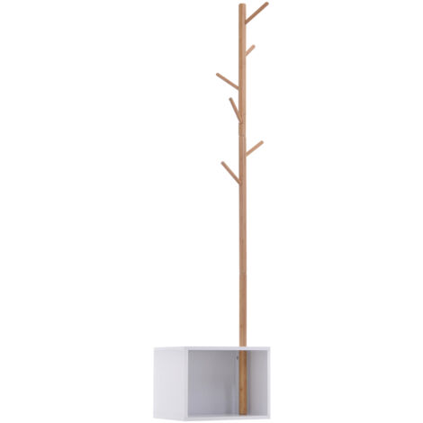 HOMCOM Appendiabiti con Panchina Cubo 6 Ganci, Bianco, 40x30x180cm