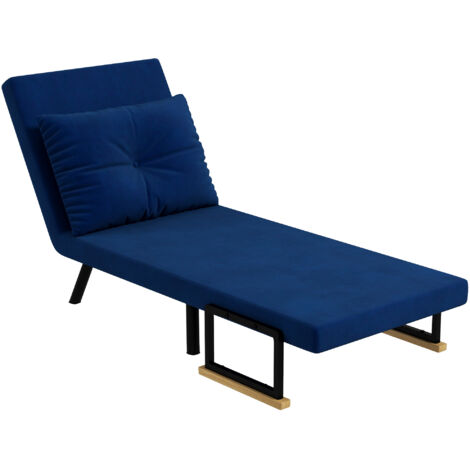 HOMCOM Divano Letto con Schienale Regolabile in 5 Livelli, Divano Letto Pieghevole con Cuscini per Soggiorno, in Tessuto Imbottito, Acciaio e Legno, 63x73x81 cm, Blu (1/5)