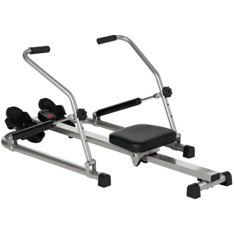 HOMCOM Vogatore Pieghevole per Casa Rowing Machine con 3 Livelli di Resistenza e Monitor Digitale, in Acciaio e ABS, 129x70x70 cm, Grigio e Nero (1/4)