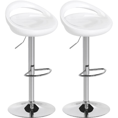 HOMCOM Set 2 Sgabelli Alti Girevoli con Poggiapiedi Altezza Regolabile Bianco
