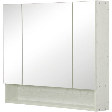 kleankin Armadietto con Specchio a 4 Sezioni con Ripiani Regolabili, Specchiera Bagno in Legno e Vetro, 90x15x75 cm, Bianco (1/5)