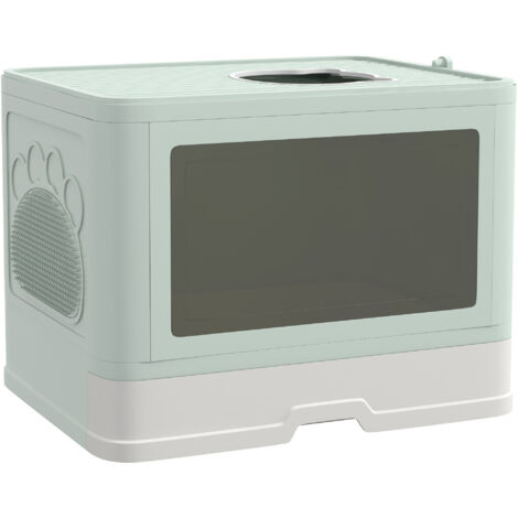 PawHut Lettiera per Gatti con Coperchio Doppia Entrata, Cassetto, Paletta Verde