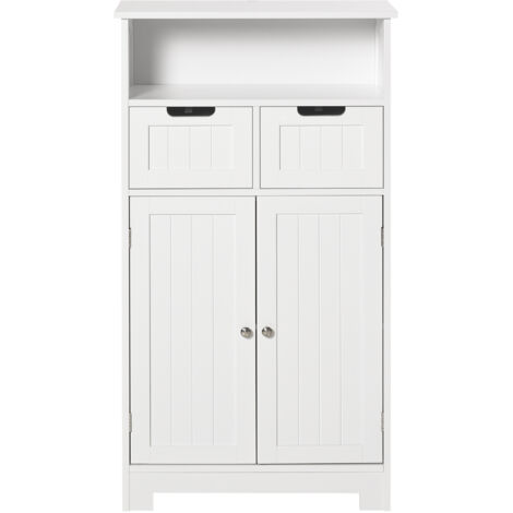 kleankin Mobile Bagno Multiuso con Mensola Armadietto 2 Ante e 2 Cassetti Bianco