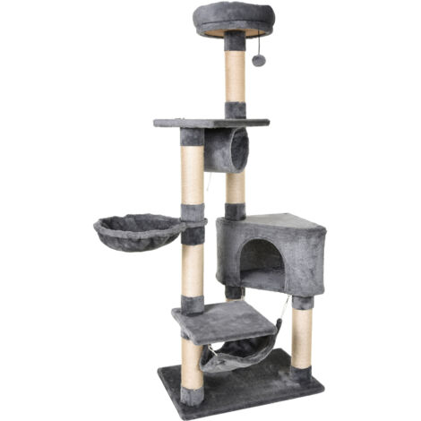 PawHut Tiragraffi a Colonna per Gatti con Cuccia, Amaca, Grigio