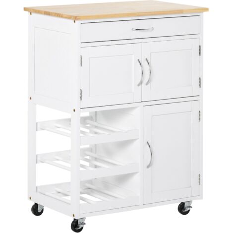 HOMCOM Carrellino per Cucina in Legno Bianco Carrello Portavivande Salvaspazio