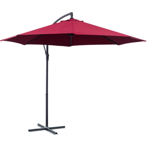 Outsunny Ombrellone da Giardino 3x2.5 m a Braccio Inclinabile Rosso Scuro