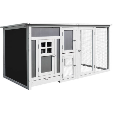 easycomfort pollaio per galline ovaiole da esterno con tetto impermeabile e zona di corsa, nidificazione in legno, 160x75x80 cm, grigio e bianco