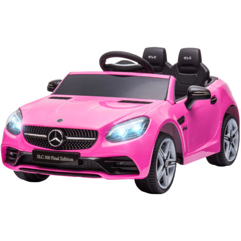 AIYAPLAY Macchina Elettrica per Bambini 3-6 Anni 12V Licenza Mercedes SLC 300, 3-5km/h Auto Elettrica per Bambini con 2 Motori, Sospensioni, Telecomando, Musica, Clacson e Fari, in PP Metallo, Rosa