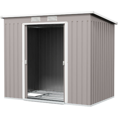 Outsunny Capanno Porta Attrezzi in Acciaio Zincato con Tetto Inclinato Grigio