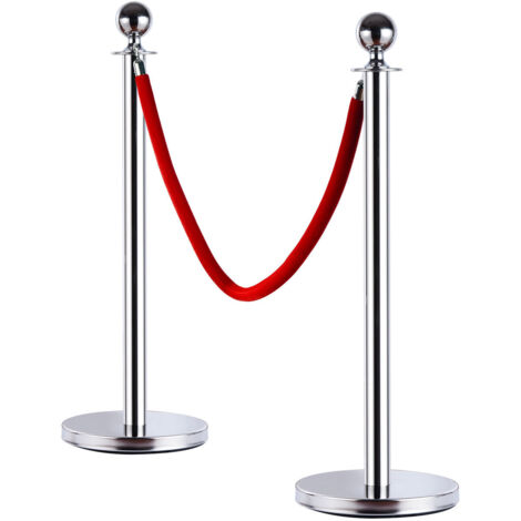 Outsunny Transenne Elimina Separacode Paletti di Delimitazione con Corde Rosso Acciaio Inox Ф32 x 95CM Argento