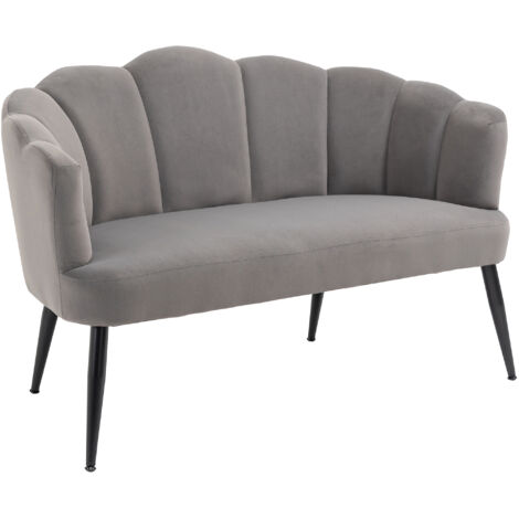 HOMCOM Divano in Velluto 2 Posti Schienale a Conchiglia Gambe in Metallo Grigio