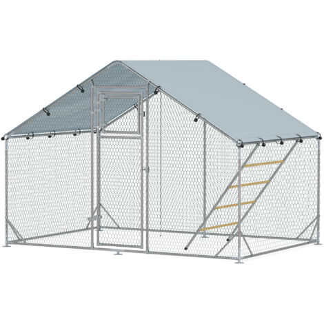 PawHut Pollaio da 6 m² per 6-8 Galline, Tetto, Posatoio e Mangiatoia, 3x2x1.9 m