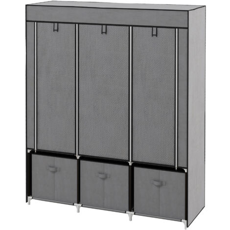 HOMCOM Armadio in Tessuto Salvaspazio, Guardaroba Pieghevole con Ripiani e Cassetti, Ante Avvolgibili con Zip, 125x43x162.5cm, Grigio Scuro