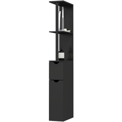kleankin Mobiletto Bagno Salvaspazio a Colonna con 2 Ripiani e 2 Armadietti, Colonna Bagno in Legno per Salotto, Soggiorno, 15.2x29.8x118 cm, Nero (1/5)