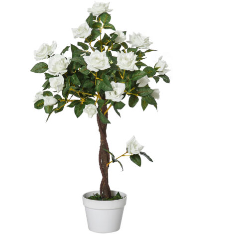 Outsunny Rosa Alberello Artificiale e Vaso Alta 90cm con 21 Fiori