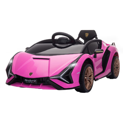 HOMCOM Macchina Elettrica per Bambini 3-5 Anni 12V Lamborghini SIAN, 3-5km/h Auto Elettrica per Bambini con 2 Motori, Fari e Musica, Telecomando, Cintura e Clacson, Rosa