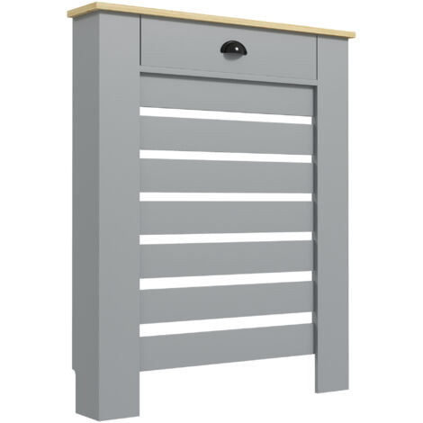 HOMCOM Copricaloriferi in MDF a Doghe con Cassetto, 78x19x95.5 cm, Grigio