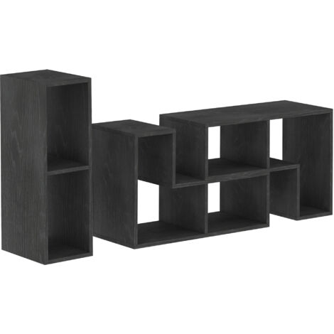 HOMCOM Mobile TV 75" max Modulabile con 2 Ripiani a L e Mensola Rettangolare, Mobile Porta TV Moderno in Truciolato per Soggiorno, 134-180x30.5x44 cm, Nero (1/5)