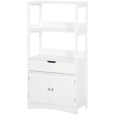 kleankin Mobile Bagno Multiuso in Legno 60x33x122.5cm con Mensole e Cassetto
