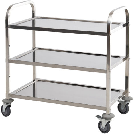 HOMCOM Carrello da Cucina con Ruote 3 Ripiani in Acciaio Inox Argento