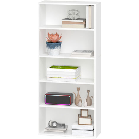 HOMCOM Mobile Libreria a 5 Ripiani con 3 Scaffali Regolabili, Libreria Scaffale Moderna in Legno, 60x24x133.5 cm, Bianco (1/5)