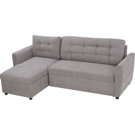 HOMCOM Divano Letto Angolare 3 Posti con Chaise Longue Contenitore e Rivestimento Effetto Lino, 217x134x85cm, Grigio