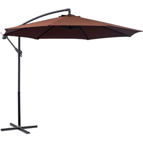 Outsunny Ombrellone da Giardino a Braccio Inclinabile 3x2.5 m Marrone