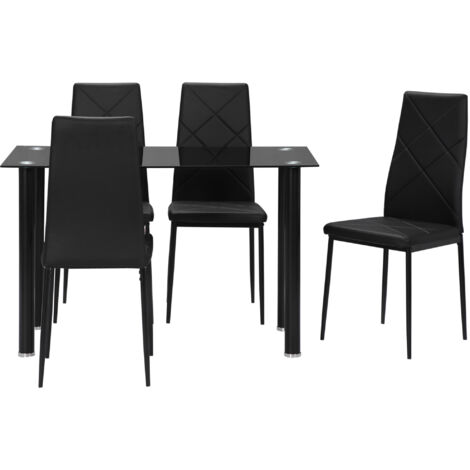 HOMCOM Set Tavolo con 4 Sedie da Pranzo, Piano in Vetro e Sedie Imbottite Nero