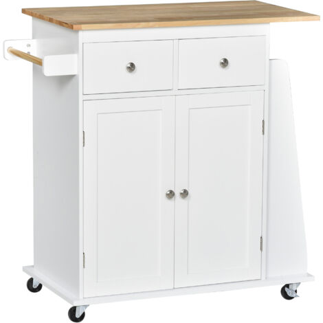 HOMCOM Carrello da Cucina in Legno 3 Livelli Salvaspazio e Ruote Girevoli Bianco