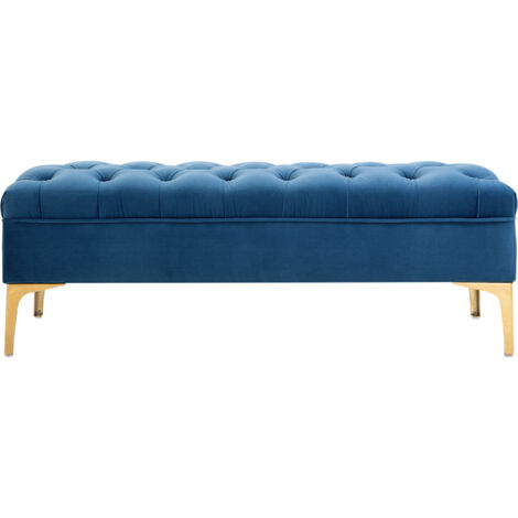 HOMCOM Panca Camera da Letto con Rivestimento Trapuntato, Panca Imbottita in Velluto con Gambe in Metallo per Ingresso, Corridoio e Soggiorno, 118x45x42 cm, Blu