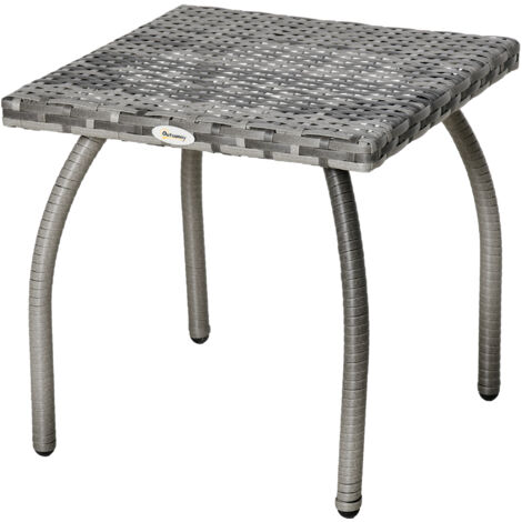 Outsunny Tavolino in Rattan Sintetico da Esterno e Giardino Grigio
