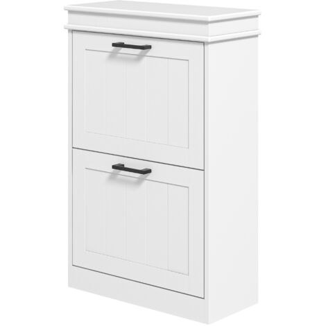 Shoe Storage Cabinet with 2 Flip Drawers and Adjustable Shelves, Narrow Shoe Cabinet for 10 Pairs of Shoes, White (1/5)