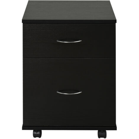 HOMCOM Cassettiera Ufficio e Casa Ruote con Freno e 2 Cassetti in Legno Nero