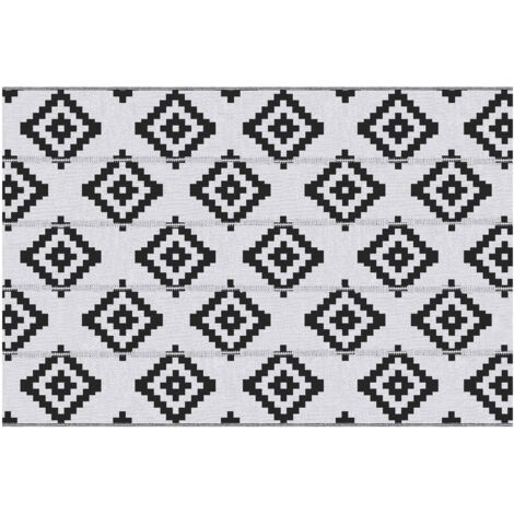 Outsunny Tappeto Esterno Fantasia Geometrica Reversibile 2.74x1.82 m Nero