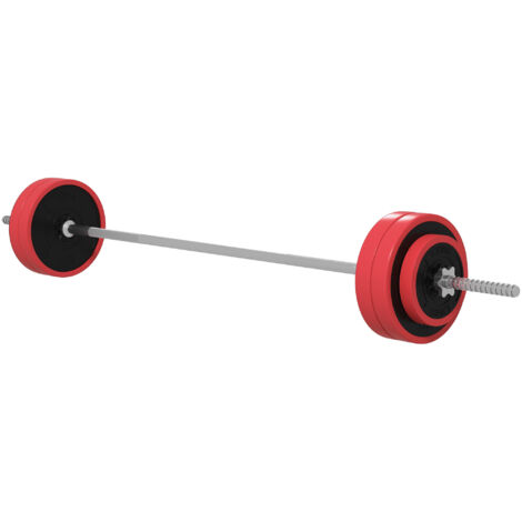 SPORTNOW Set Bilanciere con Pesi da 30 kg totali Antiscivolo con 6 Pesi Rosso