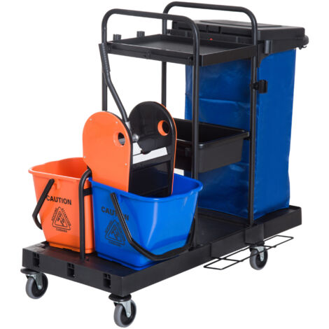 HOMCOM Carrello Lavapavimenti Professionale a Rotelle con 2 Secchi e Strizzatore (1/5)