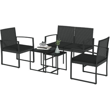Outsunny Set da Esterno con 2 Sedie, Divanetto e 2 Tavolini Effetto Rattan