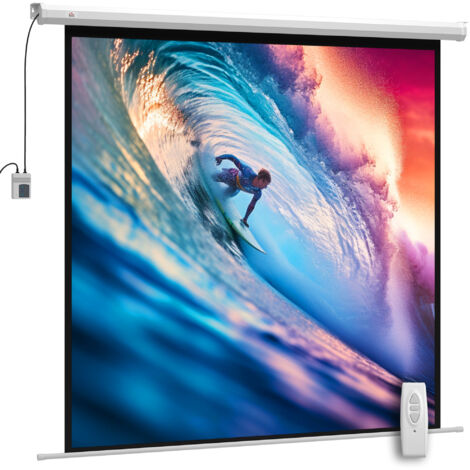 HOMCOM Schermo per Proiettore Motorizzato da 92 Pollici 1:1 con Telecomando, Telo Proiettore Avvolgibile in Plastica e Metallo, 189.5x8x189.5 cm, Bianco (1/5)