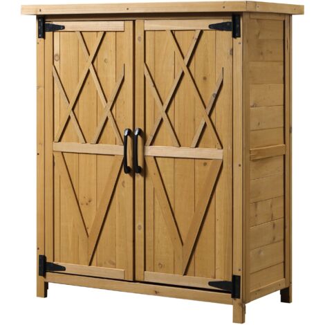 Outsunny Armadio Porta Attrezzi da Giardino in Legno con 2 Ante e 4 Scaffali