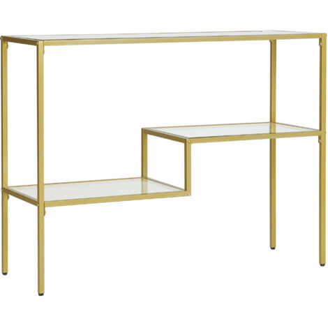 HOMCOM Consolle da Ingresso a 3 Ripiani, Tavolo Consolle in Acciaio e Vetro Temperato, 100x32x76 cm, Oro (1/5)