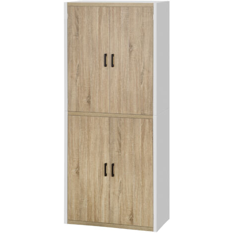 HOMCOM Mobile Dispensa Alto in MDF 4 Ante 4 Scaffali Regolabili Bianco e Legno