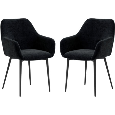 HOMCOM Set 2 Sedie Imbottite Moderne con Braccioli e Gambe in Acciaio Nero