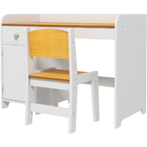 ZONEKIZ Banchetto Scuola con Sedia per Bambini 3-6 Anni e Cassetto Bianco