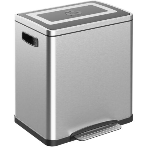 HOMCOM Cestino Rifiuti a 2 Sezioni da 15L in Acciaio e PP 40x34.8x47.5 cm