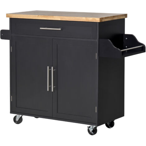 HOMCOM Carrellino Cucina con Cassetto Armadietto e Portaspezie Nero 109x40x89cm