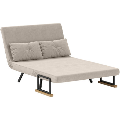 HOMCOM Divano Letto 2 Posti con Schienale Regolabile in 5 Livelli, Divano Letto Matrimoniale Pieghevole con 2 Cuscini per Soggiorno, in Tessuto Imbottito, Acciaio e Legno, 102x73x81 cm, Bianco crema (1/5)