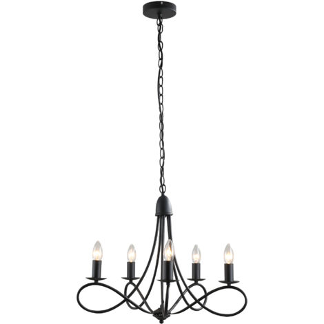 HOMCOM Lampadario a Soffitto in Acciaio Intrecciato Nero con 5 Candelieri