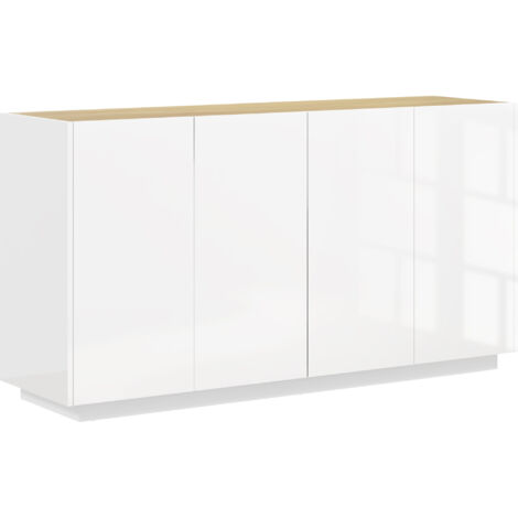 HOMCOM Credenza Cucina Bassa con Armadietti a 2 Ante, Mobile Buffet con Chiusura Ammortizzata e Ripiani Regolabili, per Soggiorno, Salotto e Sala da Pranzo, 140x40x75 cm, Bianco Lucido (1/5)