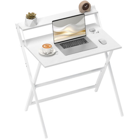 81.5 cm Folding Computer Desk with Monitor Shelf - White